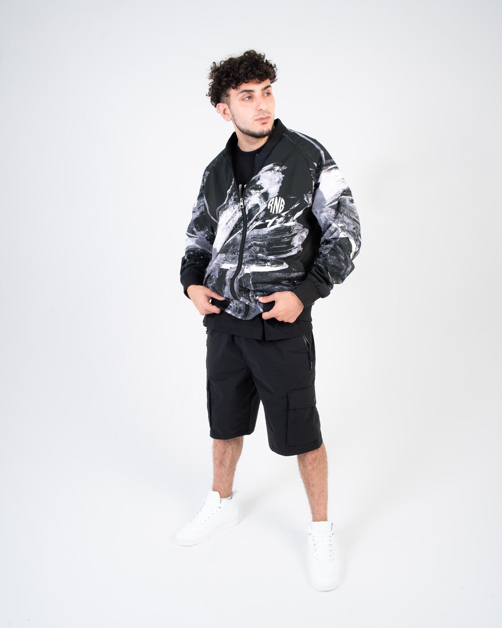 GEOFLEX Black Crystal Bomber Jacket - Trapstar style Windbreaker - Jackets - ROSENBERRIES