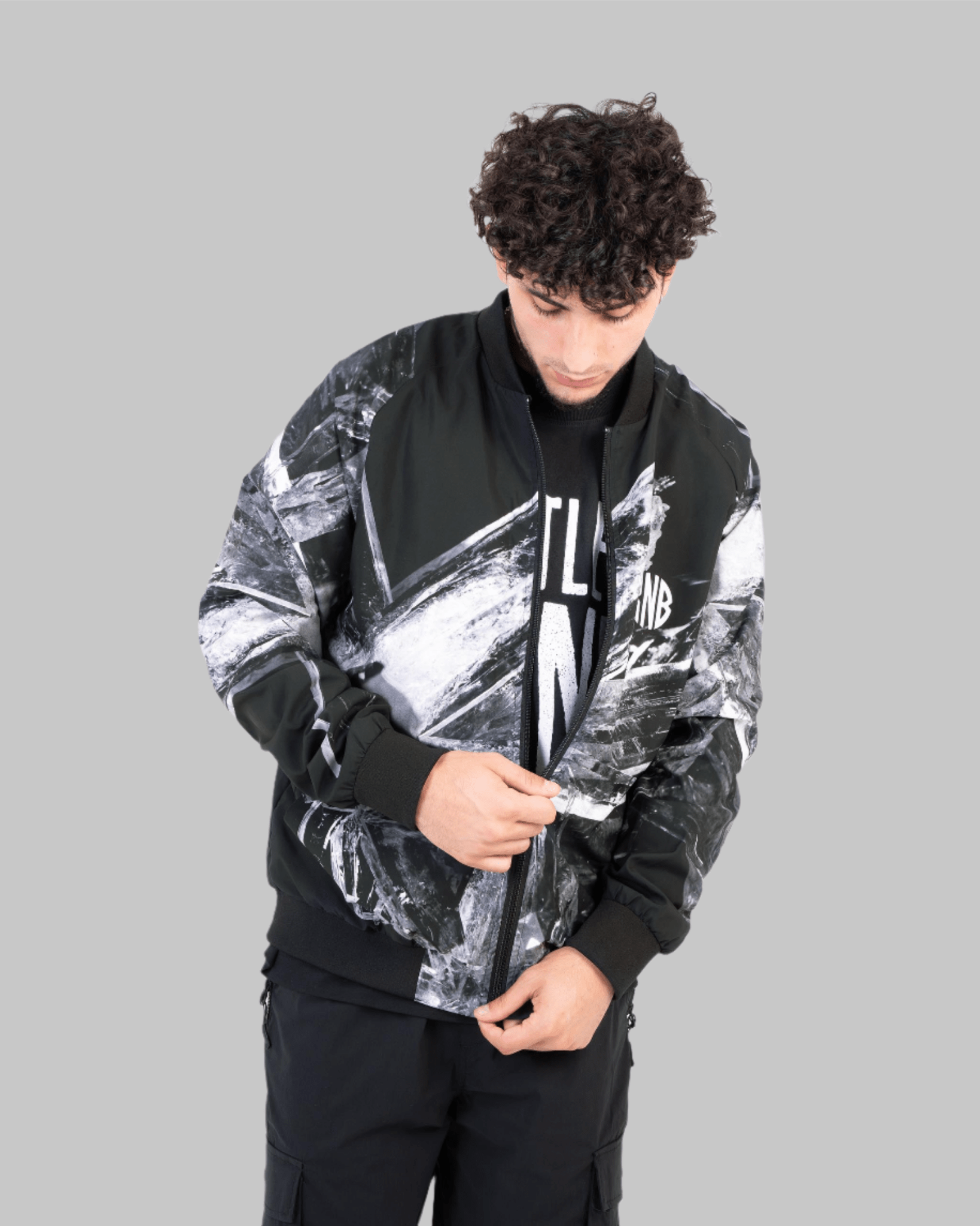 GEOFLEX Black Crystal Bomber Jacket - Hoodrich Style Windbreaker Jackets - ROSENBERRIES