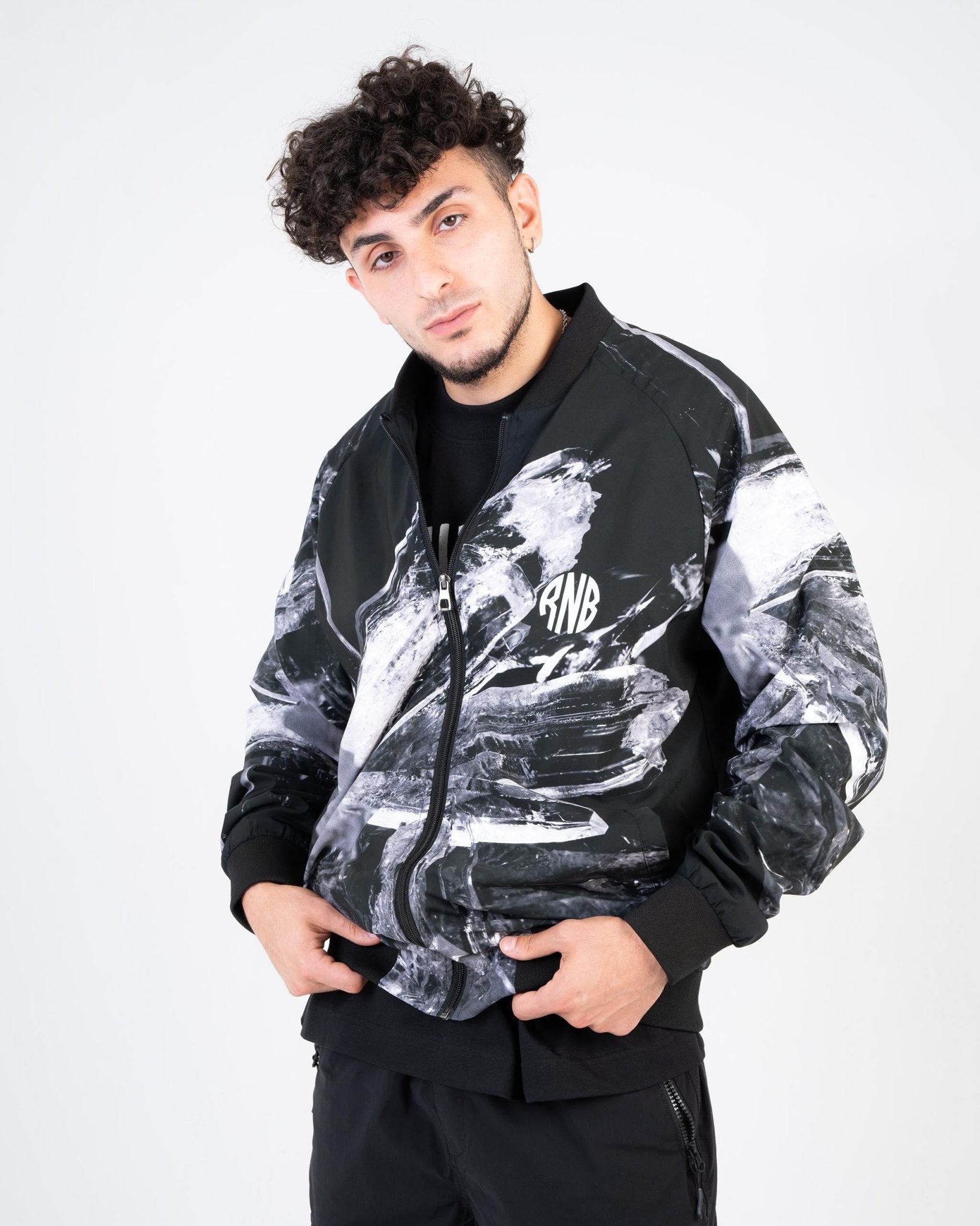 GEOFLEX Black Crystal Bomber Jacket - Windbreaker-Jackets - ROSENBERRIES