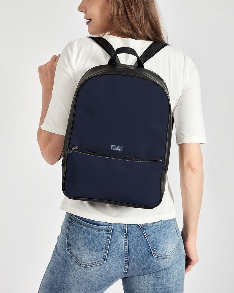 Stylish and practical Navy Classic Faux Leather Backpack - Backpacks - ROSENBERRIES